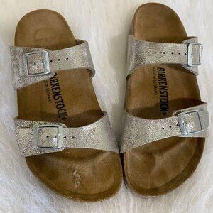 Birkenstock Arizona Sandals Silver Metallic Leather Womens 38 EU / 7 US